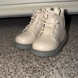 Toddler Beige Lace-Up Ankle Boots with Zipper